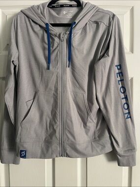 Peloton Light Gray Hoodie with Blue Accents